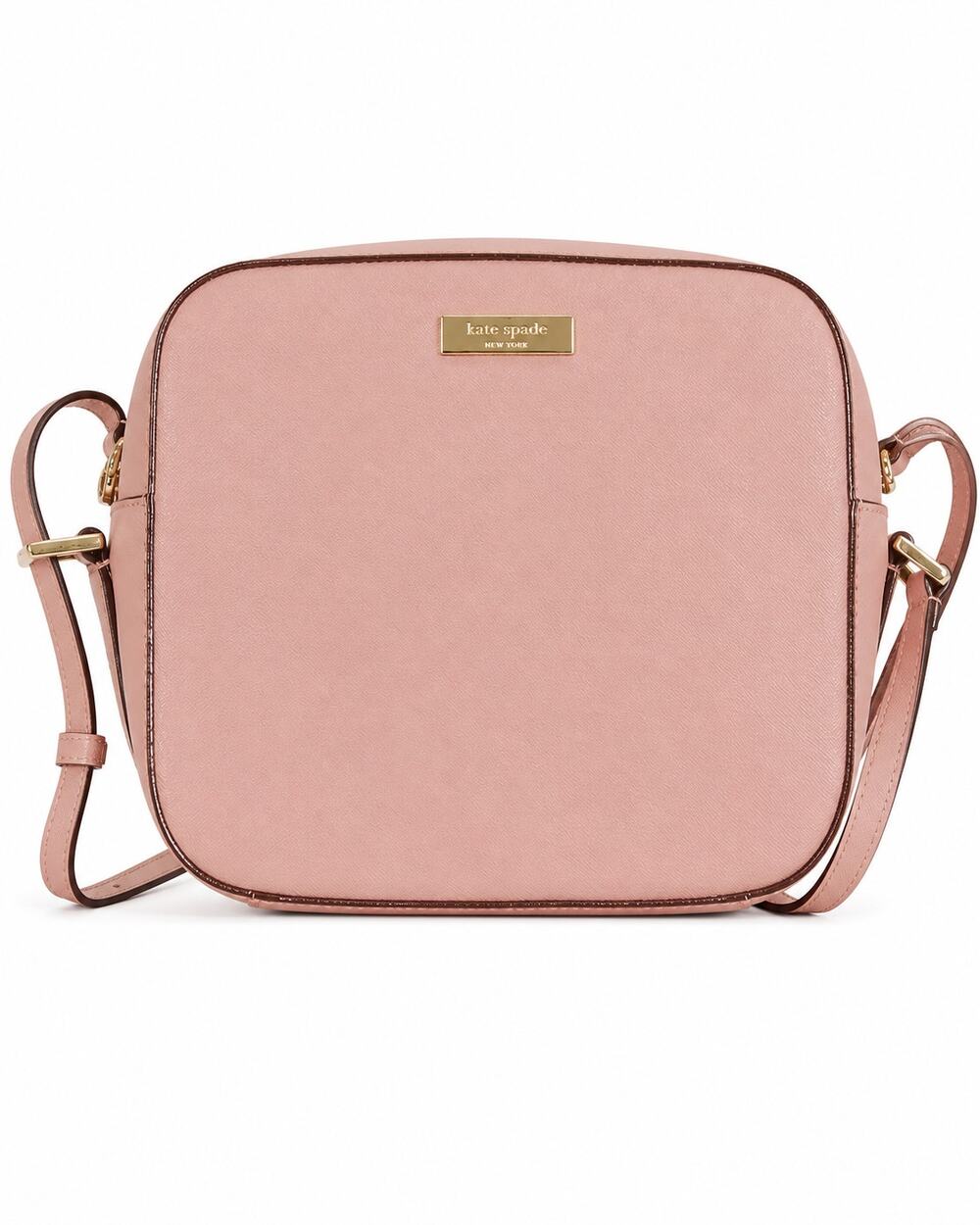 Kate Spade Crossbody Bag Dusty Rose Pink Saffiano Leather Gold Logo Nameplate